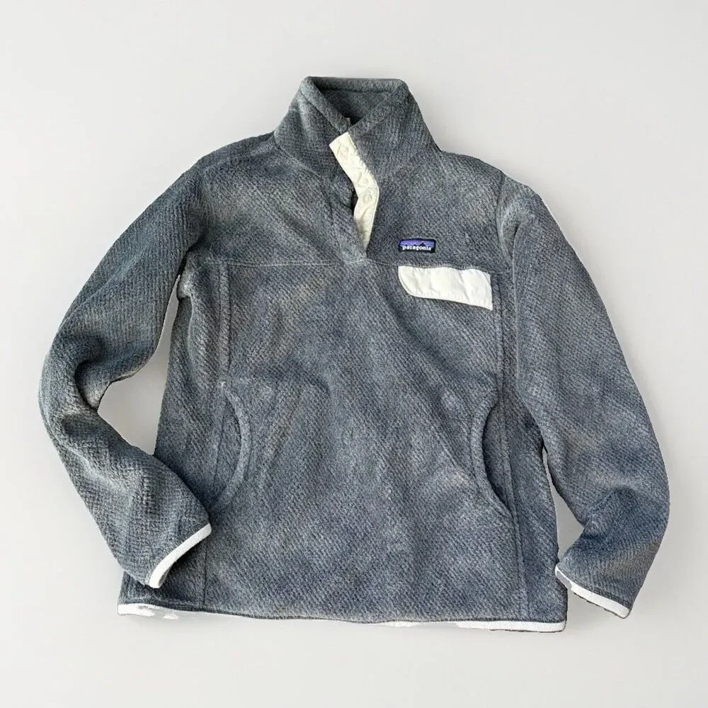 Patagonia Re-Tool Snap-T Fleece Pullover Womens Medium M Gray Cream Polartec